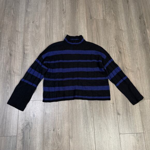 Madewell Ribbed Cashmere-Wool Blend Pullover Sweater WMNS S Cobalt Striped Knit - Picture 2 of 7